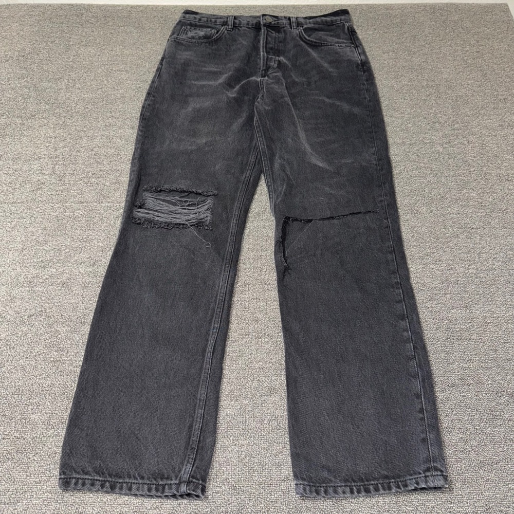 Reformation Cynthia High Rise Straight Jeans Black Distressed Women's 29 FLAWED